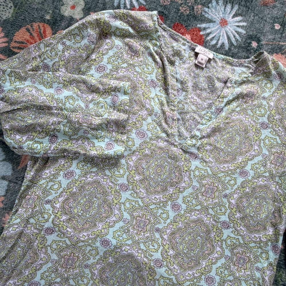 J. Crew Womens Green Purple Paisley Medallion Cotton Tunic Top 12572 SP14 M